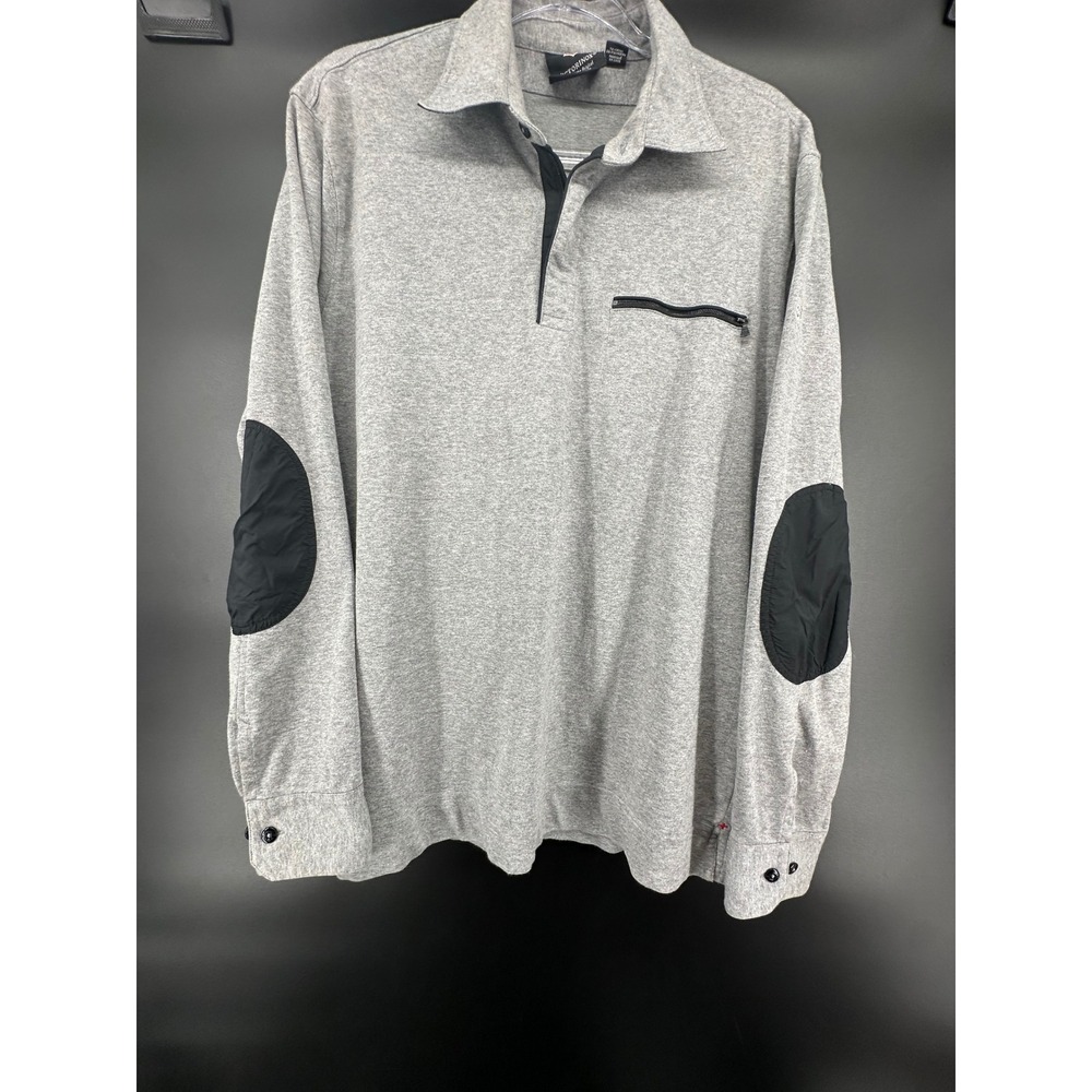 Victorinox Swiss Army Mens Long Sleeve Polo Shirt Gray Elbow Patches Large
